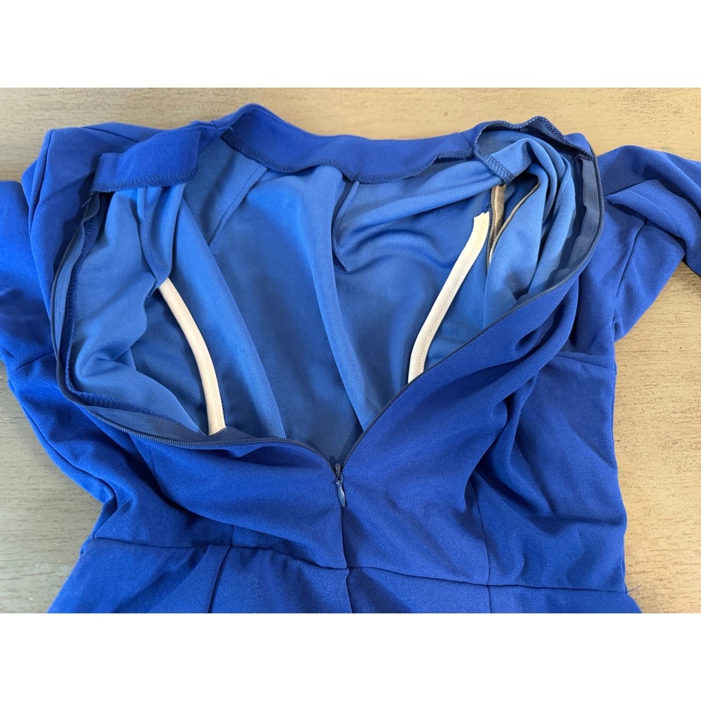 Unbranded Cobalt Blue Mock Neck Bell Sleeve Mini Dress Size M Retro Style - Picture 4 of 7